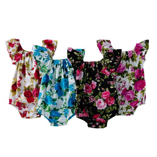 2023 Babany bebe Newborn Baby Floral Print Flutter Romper Gi