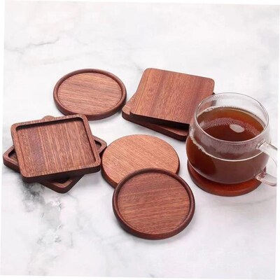 1PC Solid Walnut Wood Coaster Round Square Beech Wood Cup Ma
