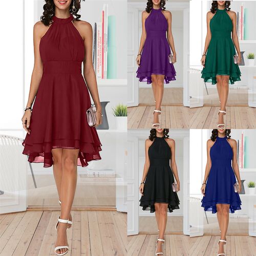 2023 New Ladies Elegant Dress Summer Solid Color High Waist