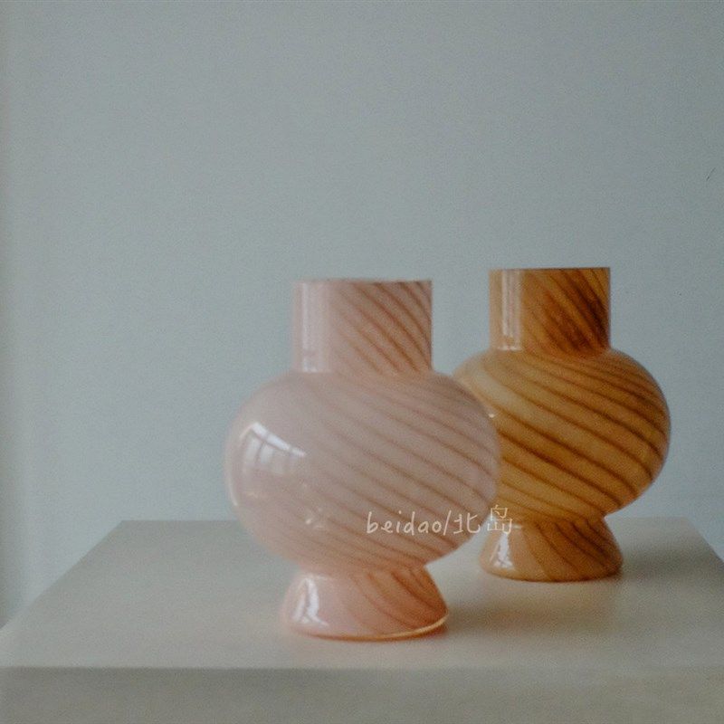 法式粉色条纹葫芦水培玻璃花瓶摆件家居软装样板间装饰花器,家居饰品,花瓶,淘宝优惠券,粉丝福利购,淘宝优惠卷