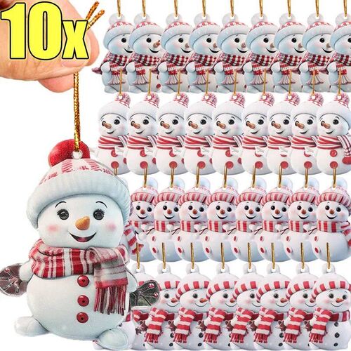 10/1pcs Christmas Snowman Pendants Acrylic Flat Xmas ree Car