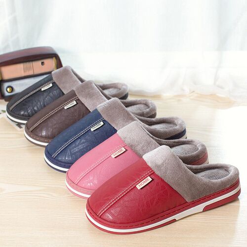35-51 Size Household Cotton Slippers Women Pu Leather Wool P