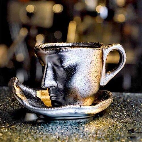 100ML Metallic Face Kiss Ceramic Coffee Mug and Saucer Set