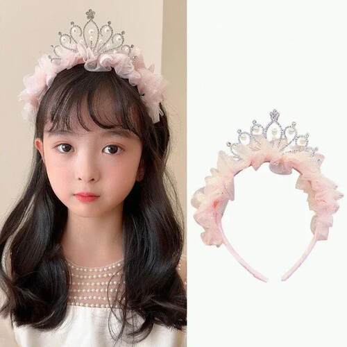 Cute Kids Sweet Princess Headband for Girl Mesh Pearl Crown