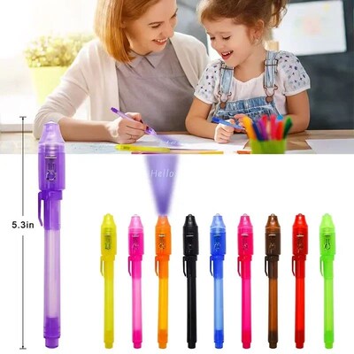 4pcs with UV Light Magic Marker Invisible Ink Pen Spy Pen fo