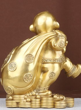 纯黄铜招财猴子摆件十二生肖猴福字布袋猴工艺礼品摆设属猴吉祥物