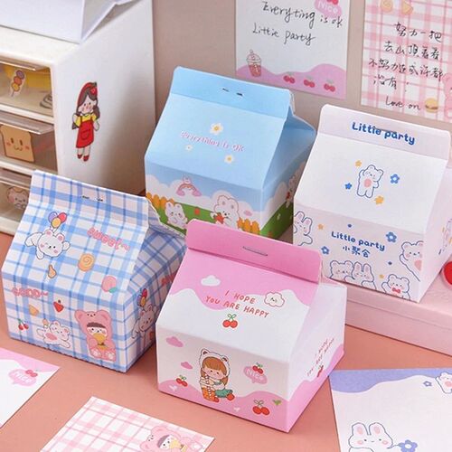 200 Sheets Cartoon Cute Bunny Memo Pad Sticky Notes Milk Box