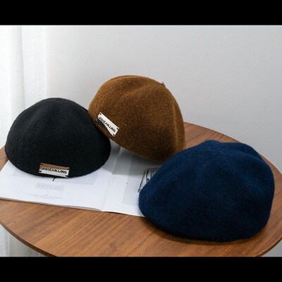 Retro Reverse Forward Cap Winter Wool Newsboy Beret Female F