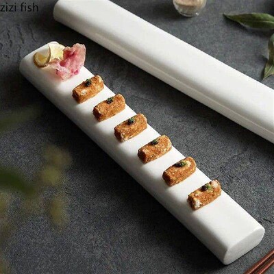 White Rectangle Sushi Plate Ceramic Dinner Plate Dessert