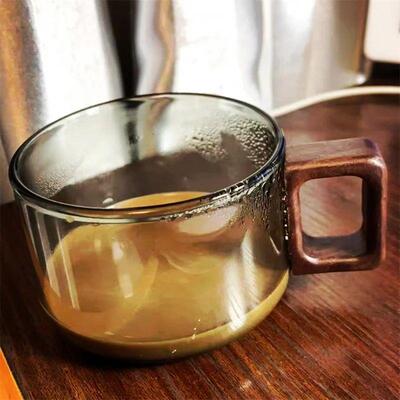 200ml Latte Glass Coffee Mug With Wooden Tray Spoon Heat-res