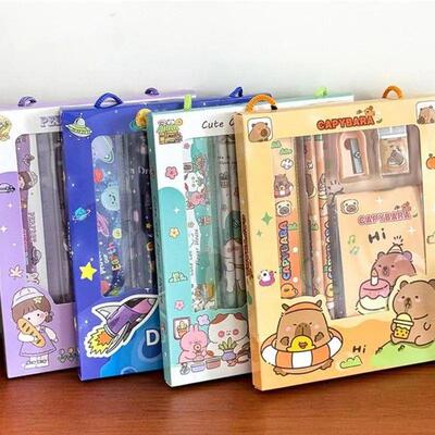 6/8Pcs/Set Cartoon Capybara Astronaut Pencil Stationery Set