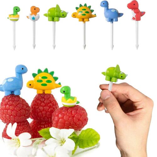 6pcs/set Cute Dinosaur Fruit Fork Kids Snack Dessert Decorat