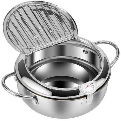 Deep Fryer Pot with Strainer Basket and Thermometer