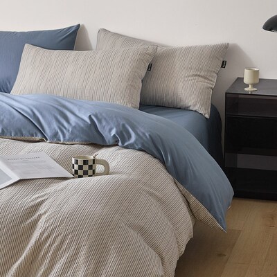100% Cotton Bedding Set Striped Bed Sheet Duvet Quilt Cover