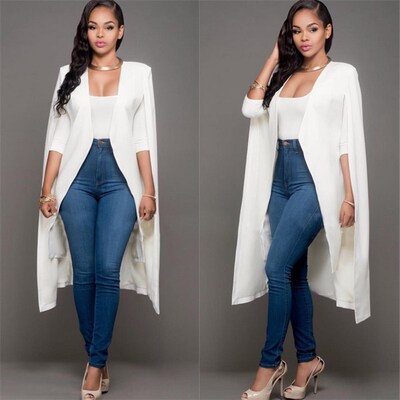 Women long suit blazer office lady coat solid long sleeves c