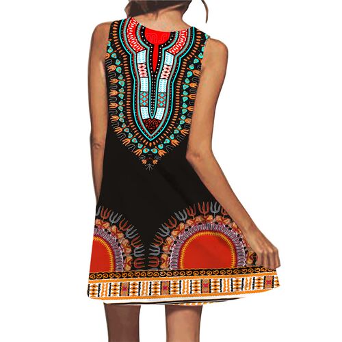 Summer Retro Vest Dress for Women African Style Print