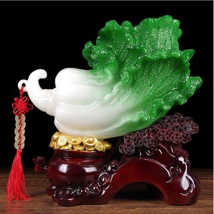 百财聚来玉白菜摆件聚宝盆家居玄关装 饰客厅电视柜开业乔迁礼品