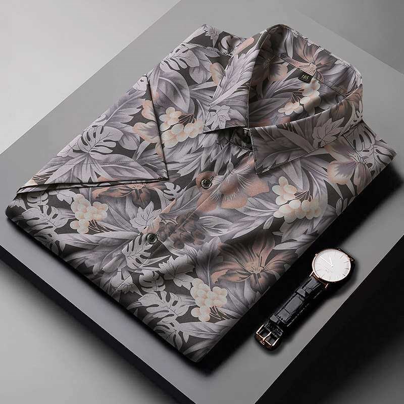 Large size mens short sleeve shirt fat guy summer thin digi图片