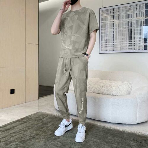 Ice Silk Shorts Set Mens Casual Two-piece Set Teenager Crop