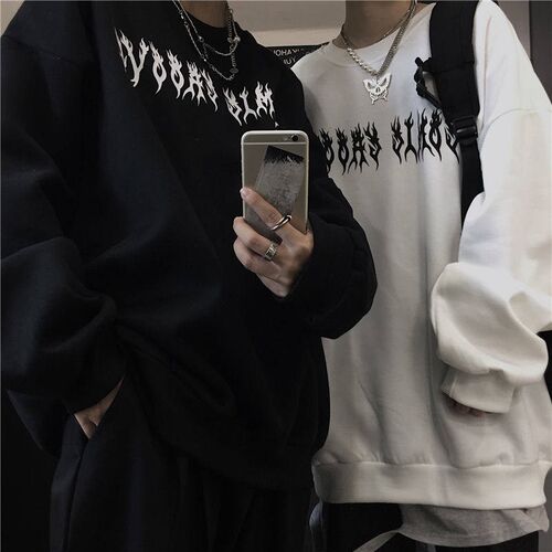 Autumn Punk Black Sweatshirts Tops Gothic Grunge Oversized H