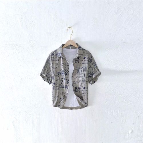 Spring and summer mens tend letter short-sleeved shirt yout