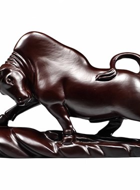 黑檀木头牛摆件华尔街牛木质雕刻十二生肖牛吉祥物红木装饰工艺品