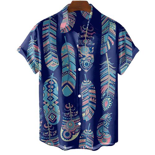Fashion Mens Hawaiian Shirts Feather Graphic Sleeve Oversize