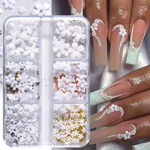 6Grids Acrylic Flower 3D Nail Art Decorations Resin Charms G