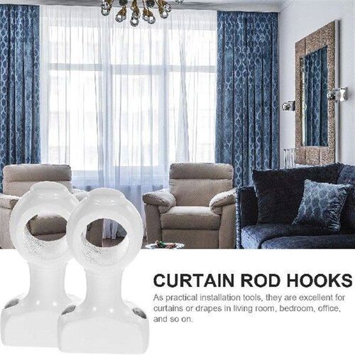2 Pcs White Curtain Rod Bracket Hooks For Holders Brackets