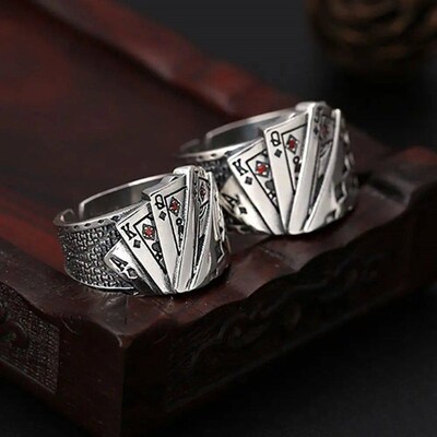 Vintage Punk Straight Flush Poker Opening Ring Exaggerated P