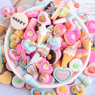 20 Pcs Candy Cake Material Kit 3D Resin Flat Cabochons Embel