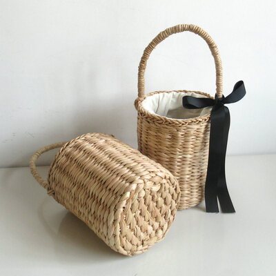 Corn fur bag small round barrel woven bag leisure vaCation