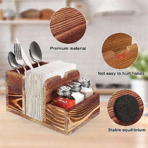 Wooden Paper Storage Box with Seasoning Bottle Storage Base
