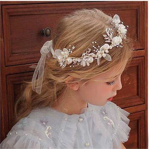 Spring Bohemian Girls Bridal Pearl Hair Headdress Flower Wre