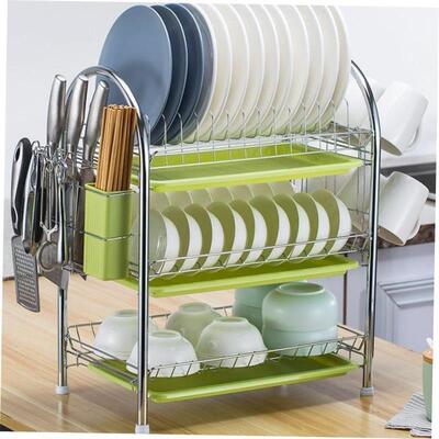 Kitchen stainless steel bowl drain plate storage rack shelf