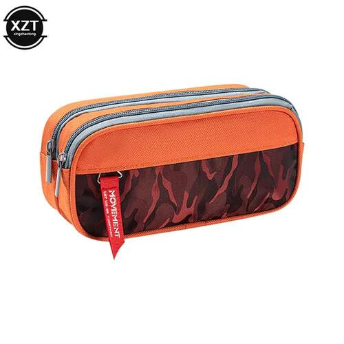 Double zipper camouflage canvas pencil case Boys Girl pencil