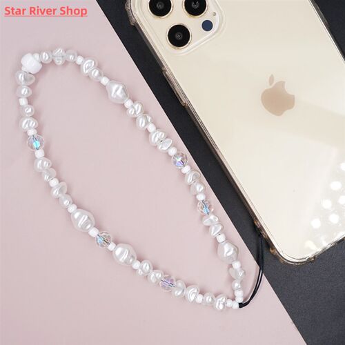 Shinus White Beaded Chains Cell Phone Chain Crystal Beads Ph