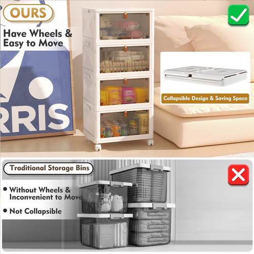 4 Tier Plastic Storage Bins with Lid 23QT with Wheels Boxes
