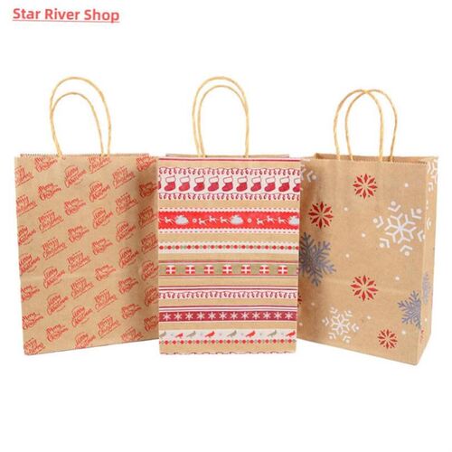 5pcs Kraft Paper Gift Bags Snowflakes Merry Christmas Candy