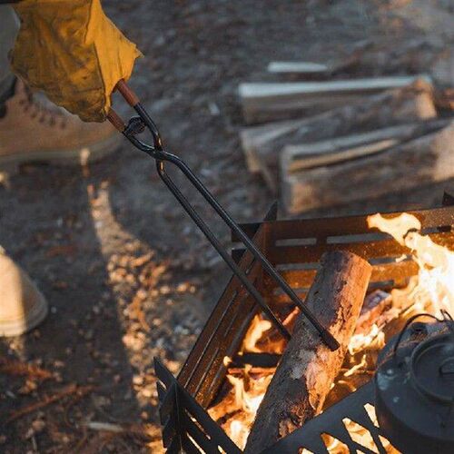 Barbecue Burning Tongs with Leather Cover Bonfire Firewood