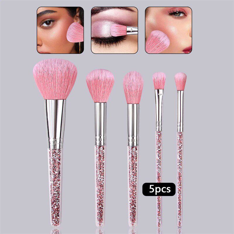 5PC Holiday Cosmetic Brush Set, Soft Portable Tools for - 实物图
