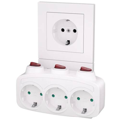 EU Sockets adapter With ON/OFF Switch 16A/250V 1 To 3 Way Ge