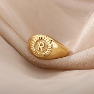 Signet Rings For Vintage Stainless Letter Women Stee Initial