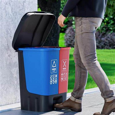Trash Bin Double Barrel Kitchen Outdoor Large Pedal Style