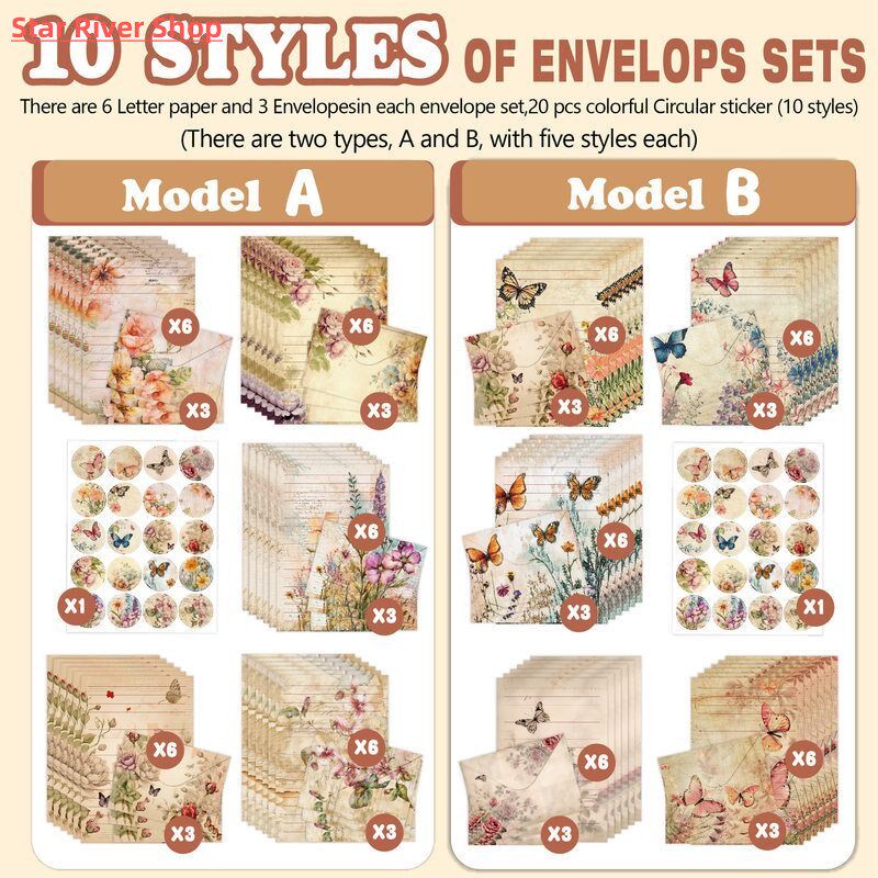 65pcs Retro Vintage Kraft Paper Envelopes Mini Cute Kawaii