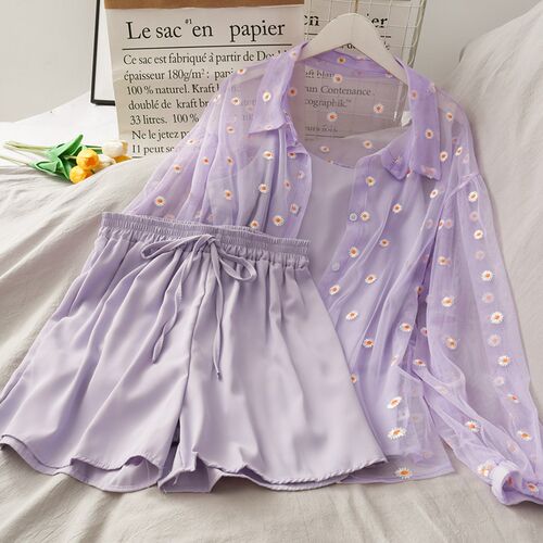 Summer Women Three piece sets Casual Linen Tops + Shorts Ela