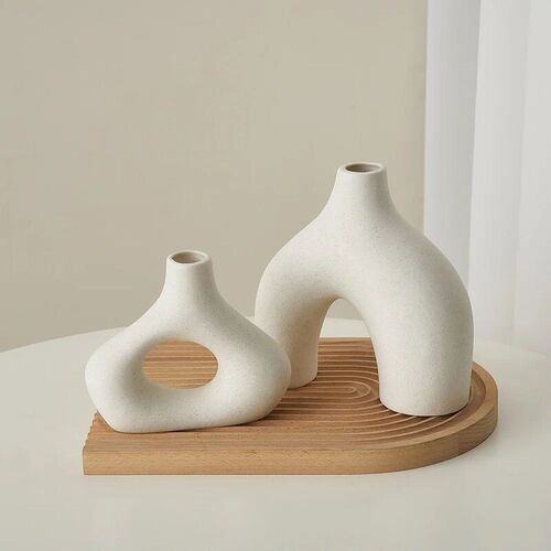 2pcs Frosted Ceramic Vase Nordic Style White Vase Light Luxu