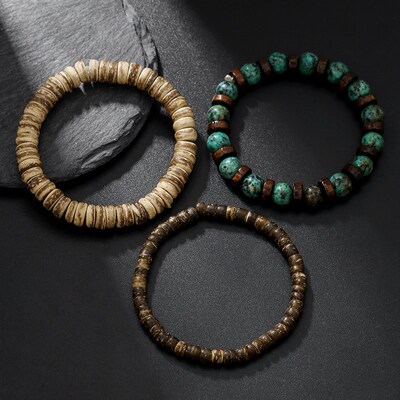 Coconut shell bracelet turquoise wood bracelet椰壳松木手链