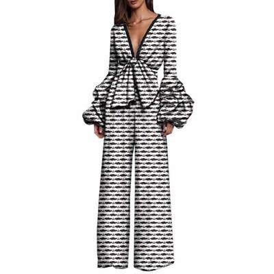 2023 Hot Fashion African Print Women Jumpsuit V-Neck spring