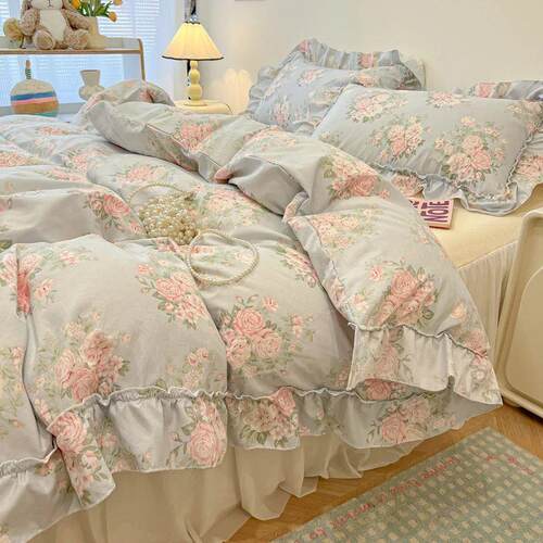 2/3Pc Korean Princess Style Floral Ruffles Bedding Set Singl